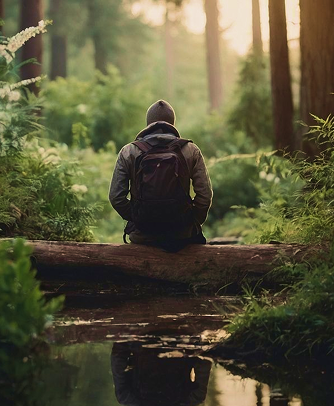 Person reflecting on journey